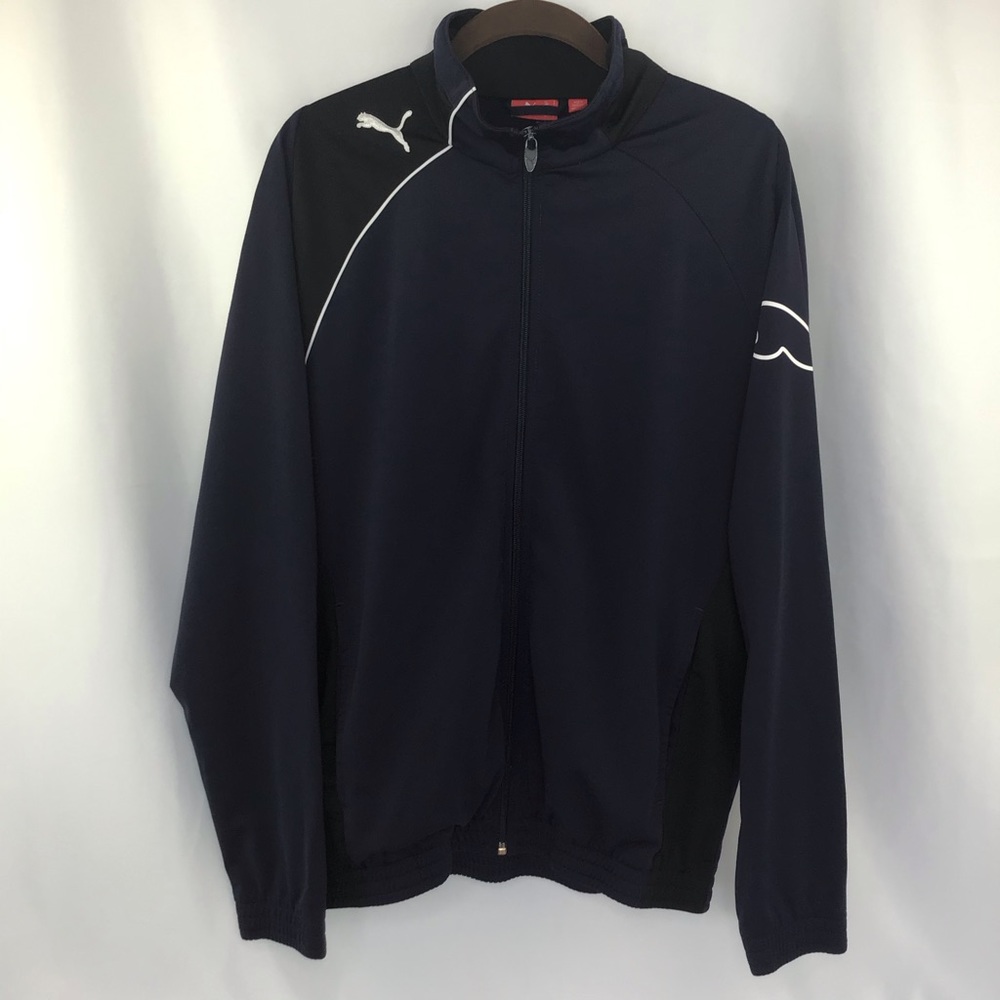 Puma track jacket small black & navy w/ white logo